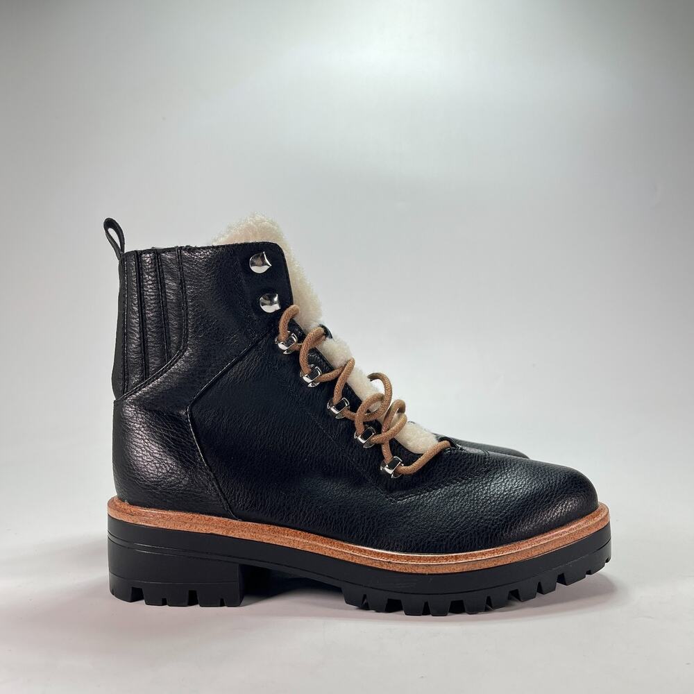 Indigo Rd. Iririe Black Faux Fur Lined Lace Up Combat Boots Women's Size 6.5M